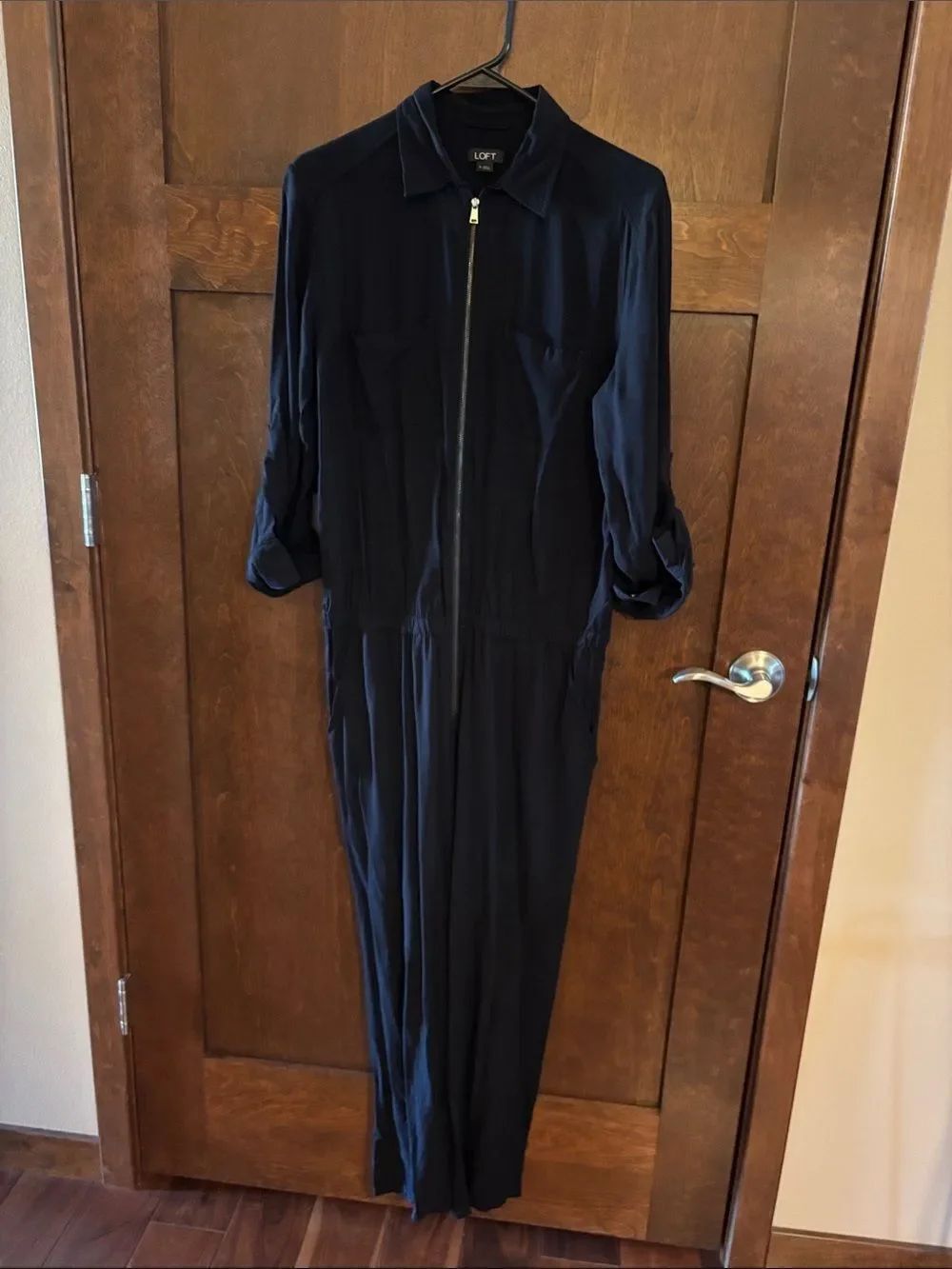 LOFT Black Zip-Front Utility Jumpsuit - Medium